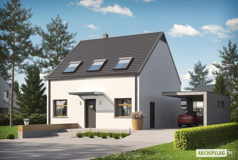 budowa domu E8 (z wiatą) ENERGO PLUS (odbicie lustrzane) - New-House