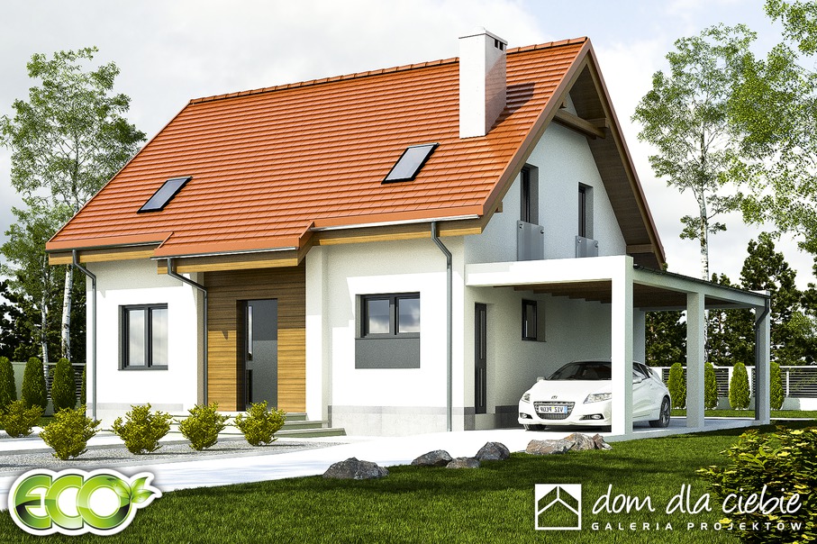 budowa domu Lerka z wiatą [A] (odbicie lustrzane) - New-House