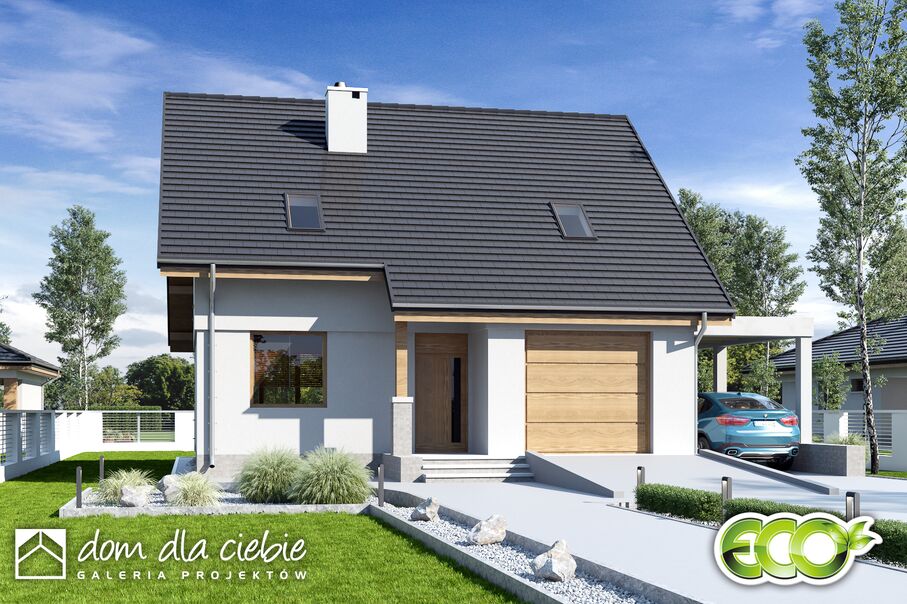 budowa domu Biała z garażem i wiatą [A1] - New-House