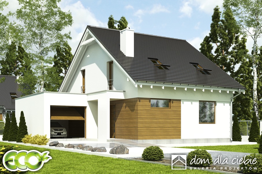 budowa domu Głuszec z garażem 1-st. [A] (odbicie lustrzane) New-House