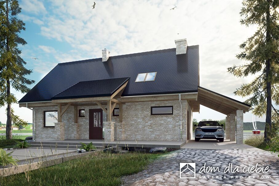 budowa domu Ziomek z wiatą [A1] (odbicie lustrzane) - New-House