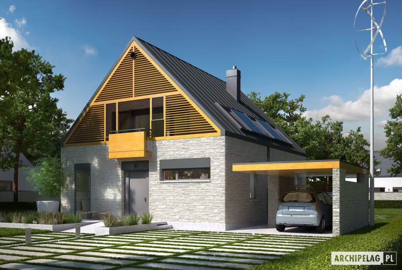 budowa domu E9 z wiatą (wersja A) ENERGO PLUS (odbicie lustrzane)- New-House
