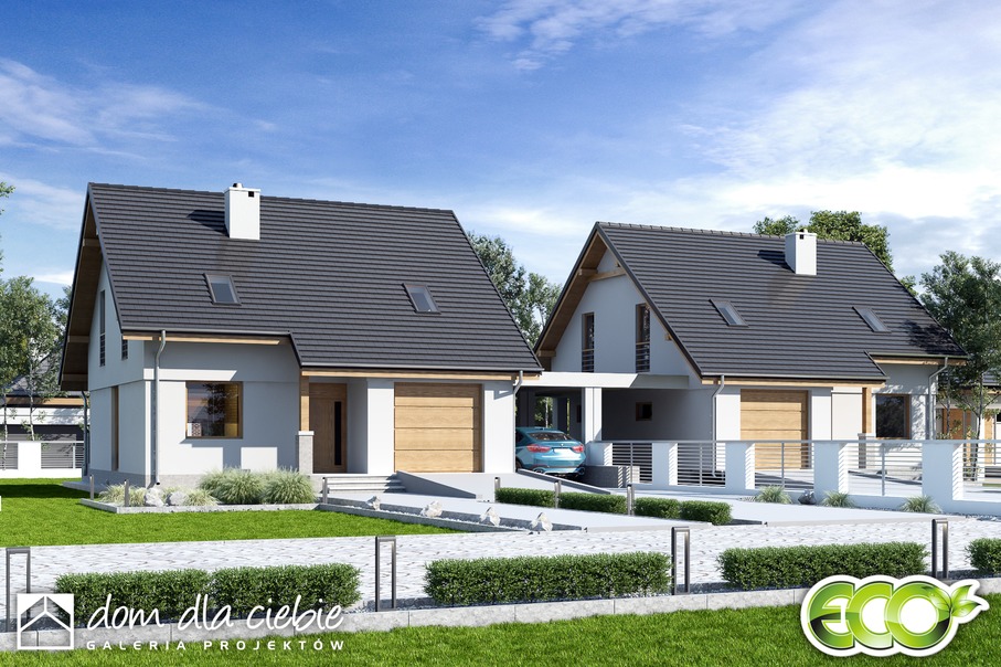 budowa domu Biała z garażem i wiatą bliźniak [A1-BL] - New-House
