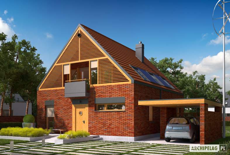 budowa domu E9 z wiatą (wersja B) ENERGO PLUS (odbicie lustrzane)- New-House