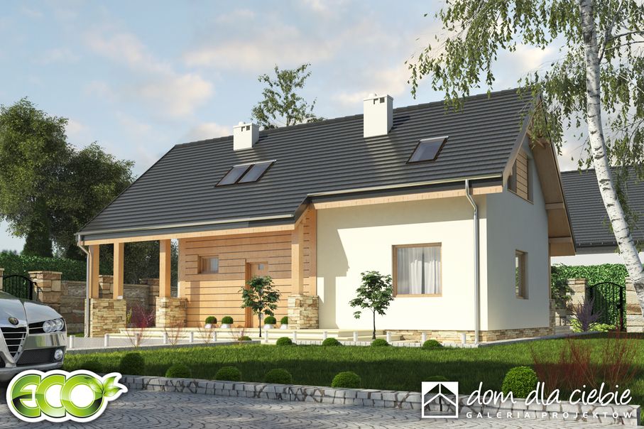 budowa domu Wydrzyk z wiatą [A] (odbicie lustrzane) - New-House