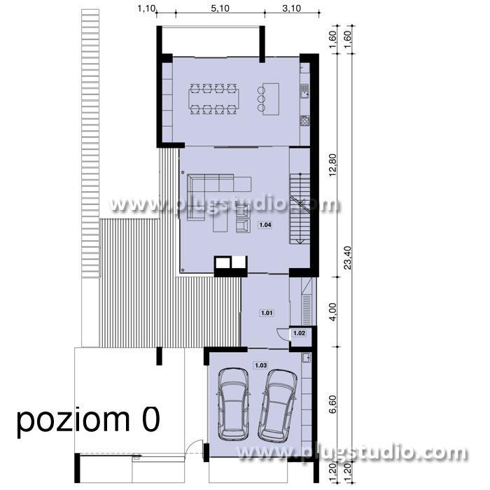 PS-KR-150-V5-G2 projekt domu na skarpie dach płaski nowoczesny - miniatura 6