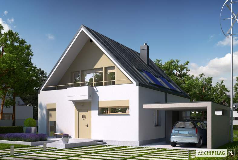 budowa domu E9 z wiatą (wersja C) ENERGO PLUS (odbicie lustrzane)- New-House
