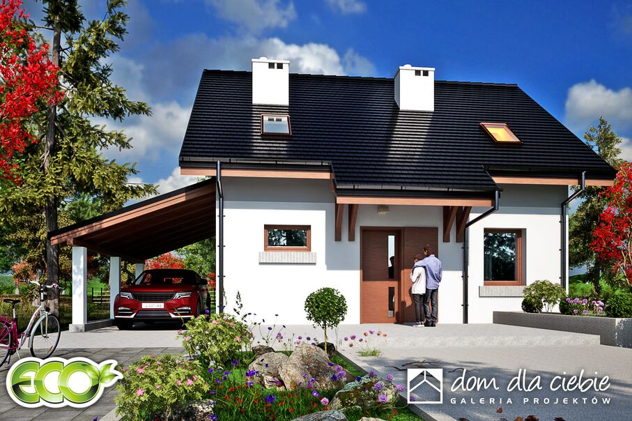 budowa domu Figa z wiatą [A1] (odbicie lustrzane) - New-House