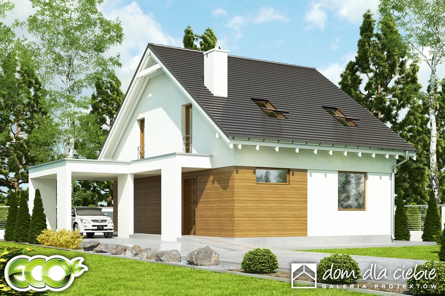 budowa domu Głuszec z wiatą [A1] (odbicie lustrzane) - New-House