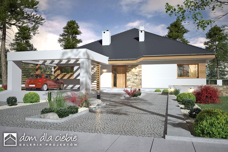 budowa domu Czarnuszka z wiatą [A1] - New-House