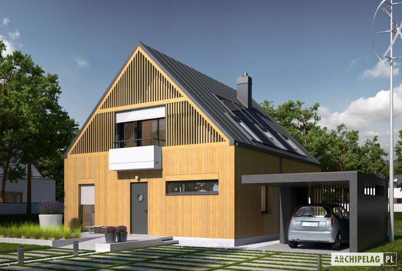 budowa domu E9 z wiatą (wersja D) ENERGO PLUS (odbicie lustrzane) - New-House