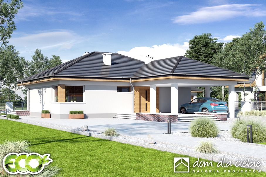 budowa domu Tomaszek III Novum z wiatą [A1] (odbicie lustrzane) - New-House