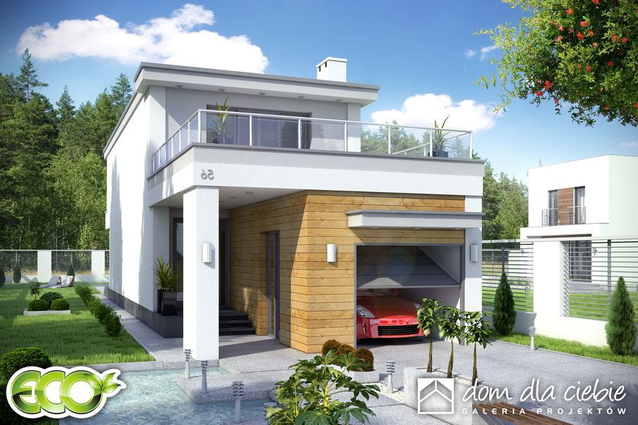 budowa domu Long z garażem 1-st. [A] (odbicie lustrzane) - New-House