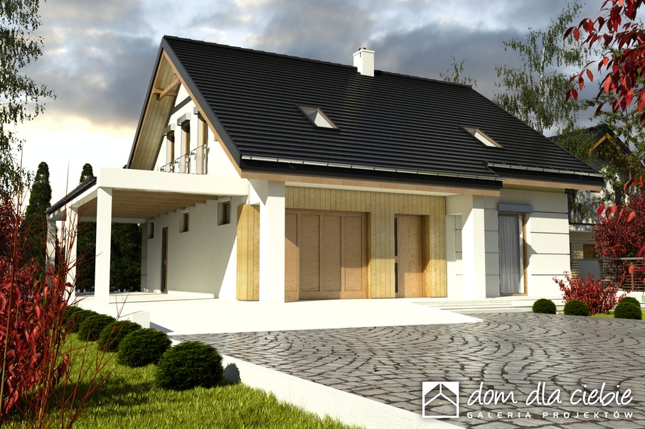 budowa domu Nowinka VI z garażem i wiatą [A1] (odbicie lustrzane) - New-House