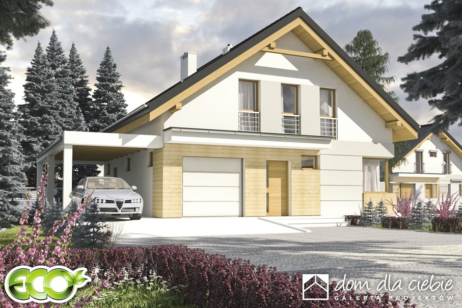 budowa domu Nowinka II z garażem i wiatą [A1] (odbicie lustrzane) - New-House
