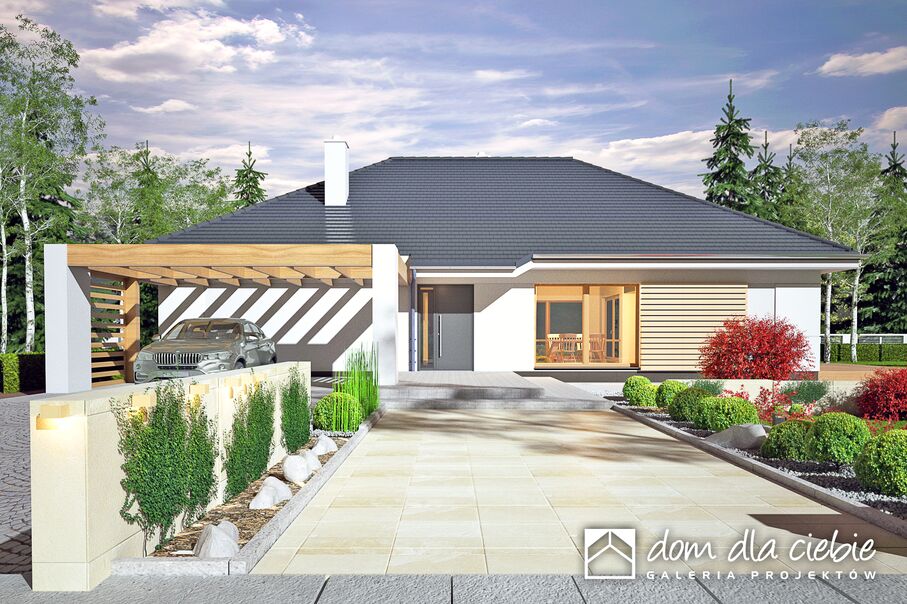 budowa domu Arnika II z wiatą [A1] (odbicie lustrzane) - New-House