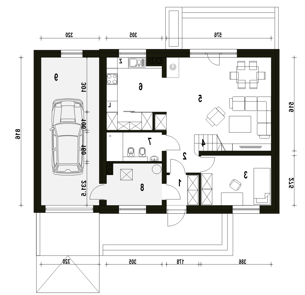 Sosnówka z garażem 1-st. [A] (odbicie lustrzane) - miniatura 8