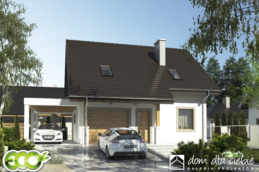 budowa domu Truskawka z garażem i wiatą [A1] (odbicie lustrzane) - New-House